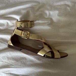 NWOT J.Crew Leather Gold Gladiator Sandals, size 7